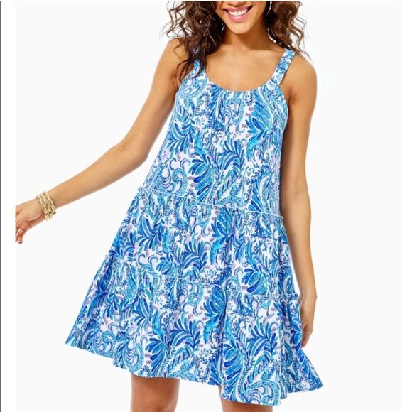 Lilly Pulitzer Loro Swing Knit Mini Dress Baha Blue Bird  Size M NEW *NOTES - Picture 1 of 8